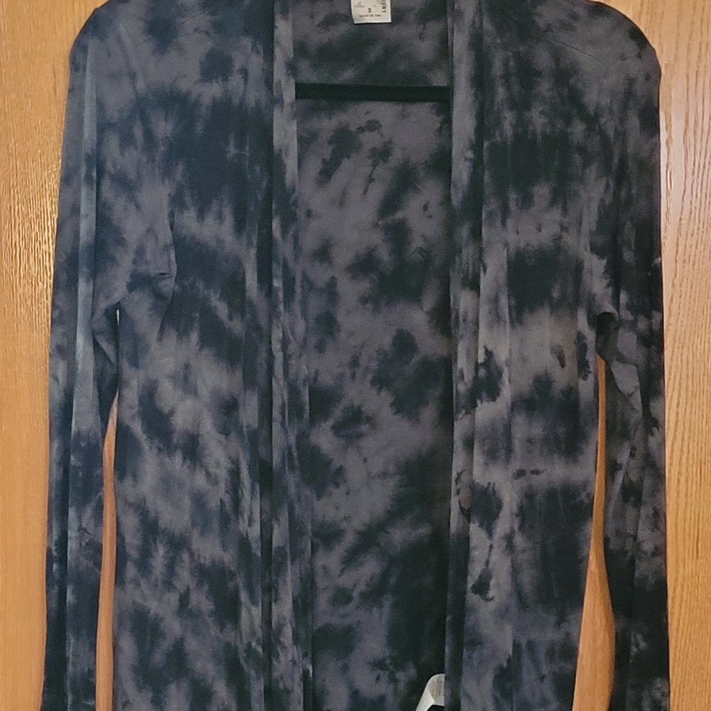 Dark Green & Black Tie Dyed Boho Open Cardigan Size Small EUC